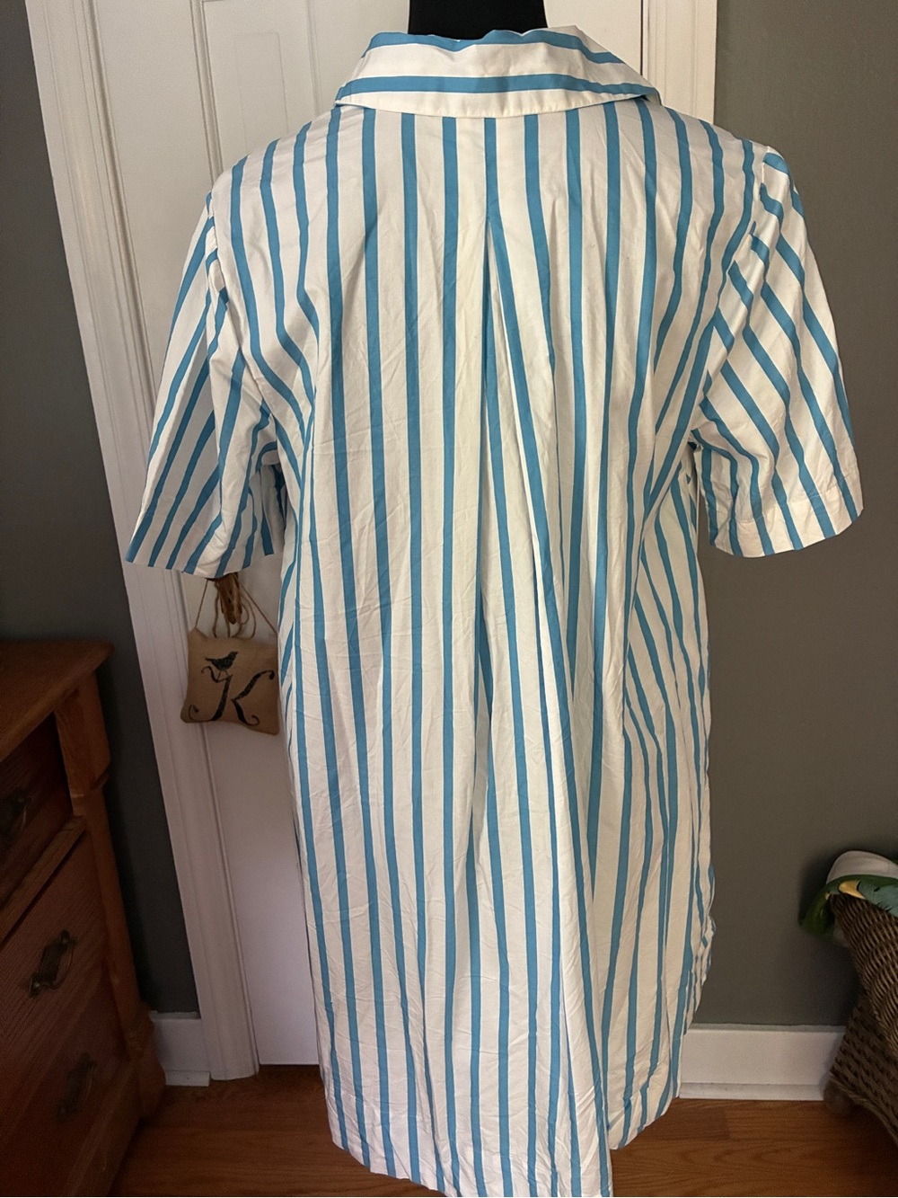 Old Navy White & Blue Vertical-Stripe Button-Down Shirt Dress - Picture 3 of 3